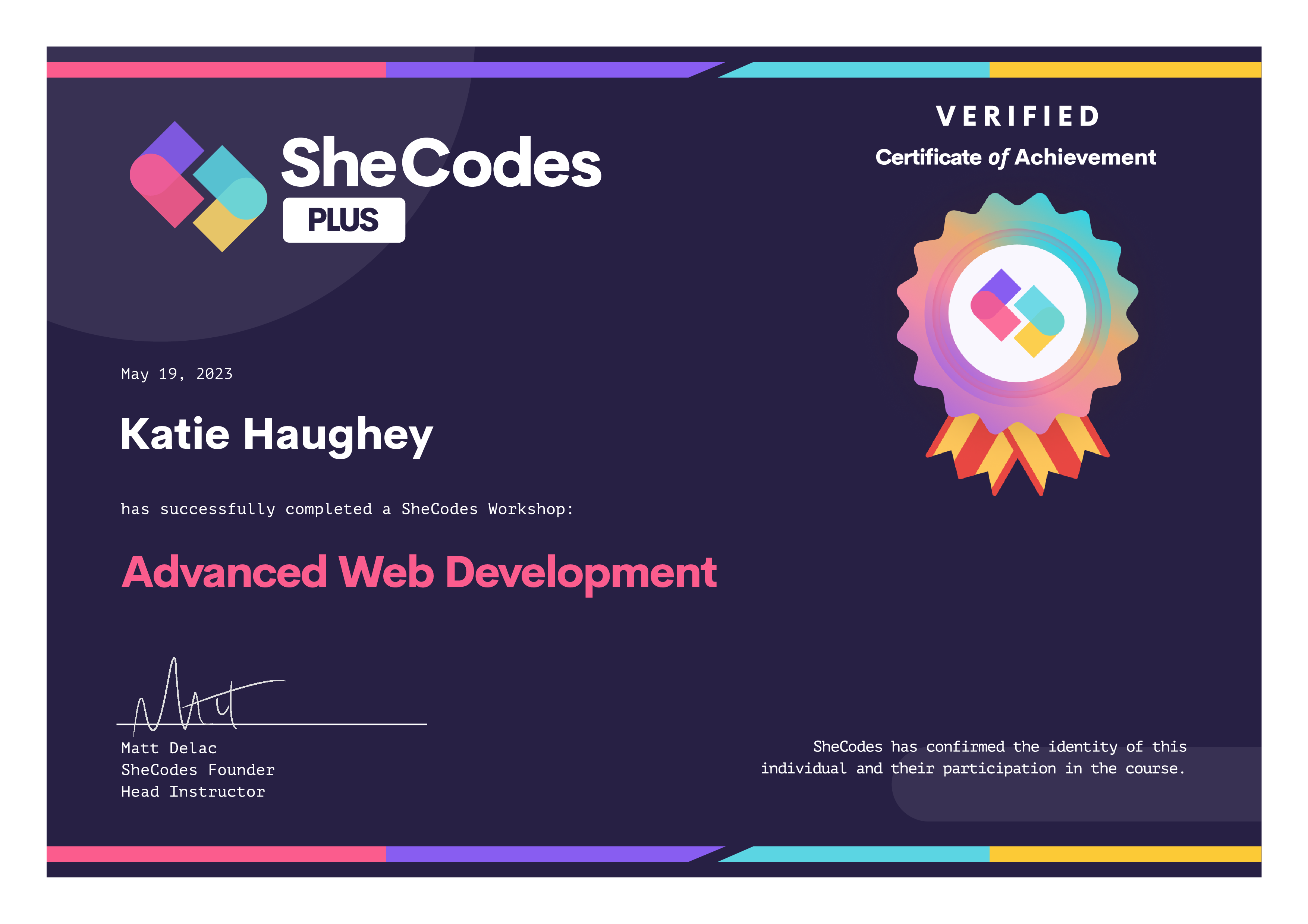 Advanced Web Development certificate - SheCodes Plus Add-On