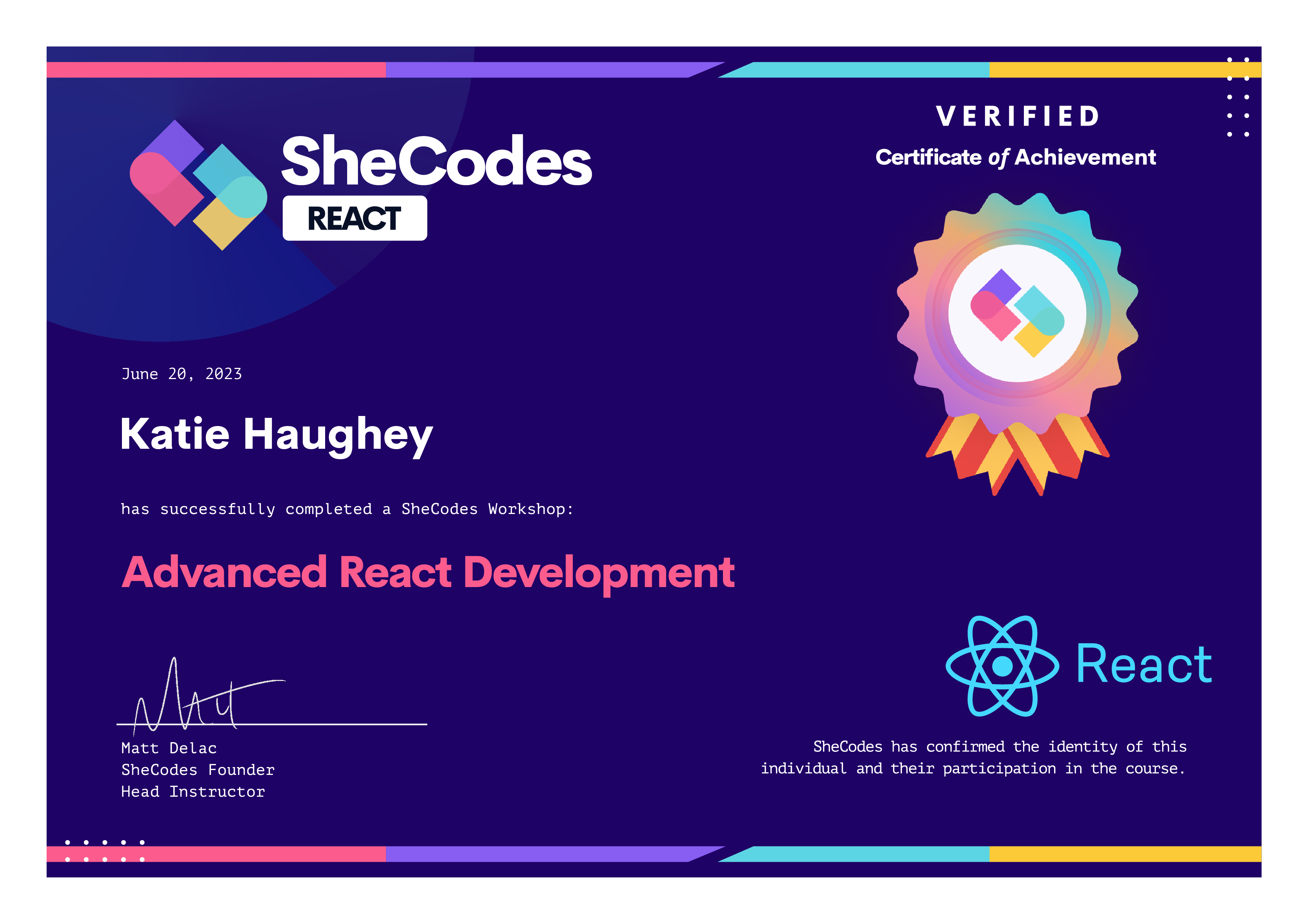 Advanced React Development certificate - SheCodes React Add-On
