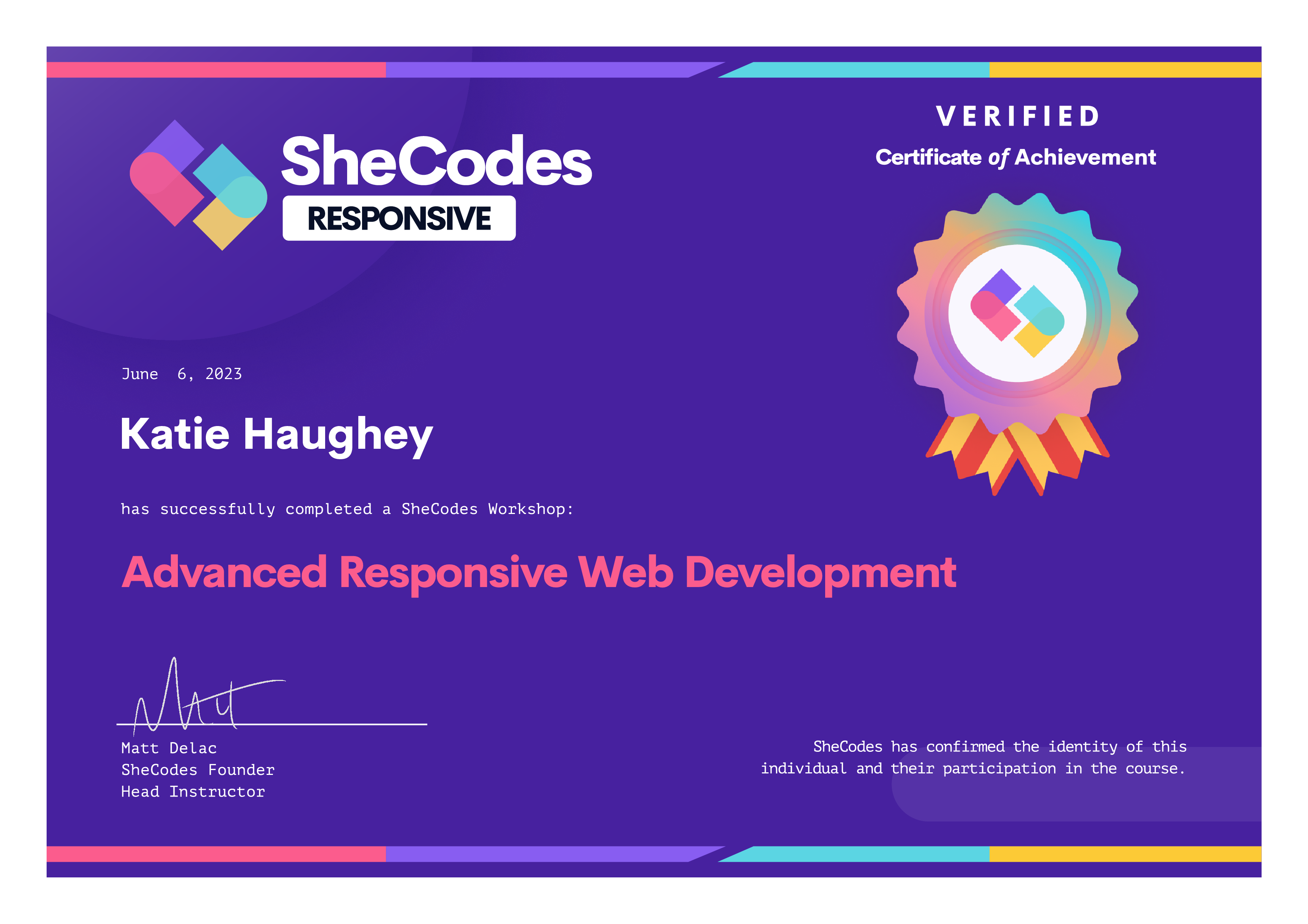 Advanced Responsive Web Development certificate - SheCodes Responsive Add-On