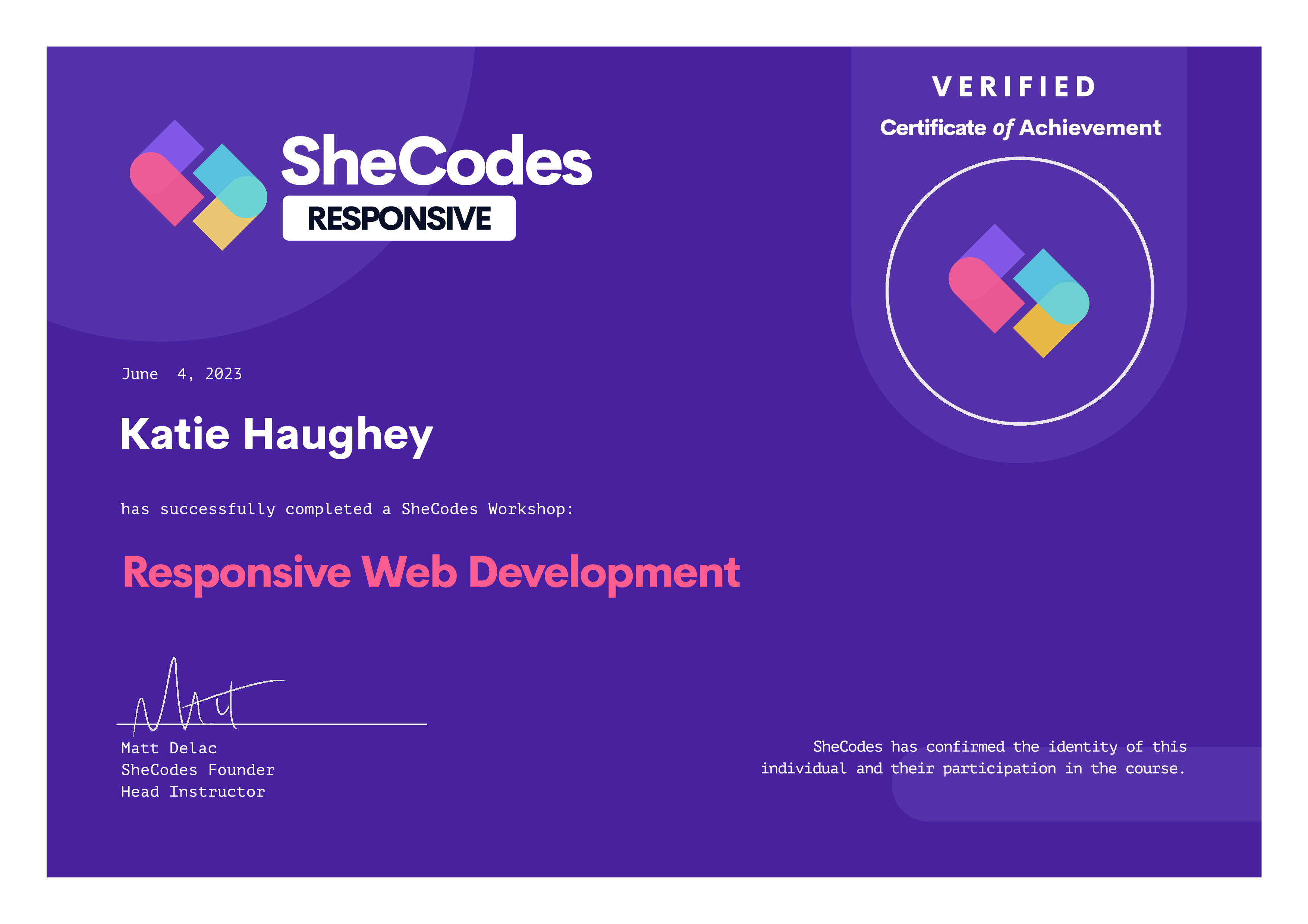 Responsive Web Development certificate - SheCodes Responsive